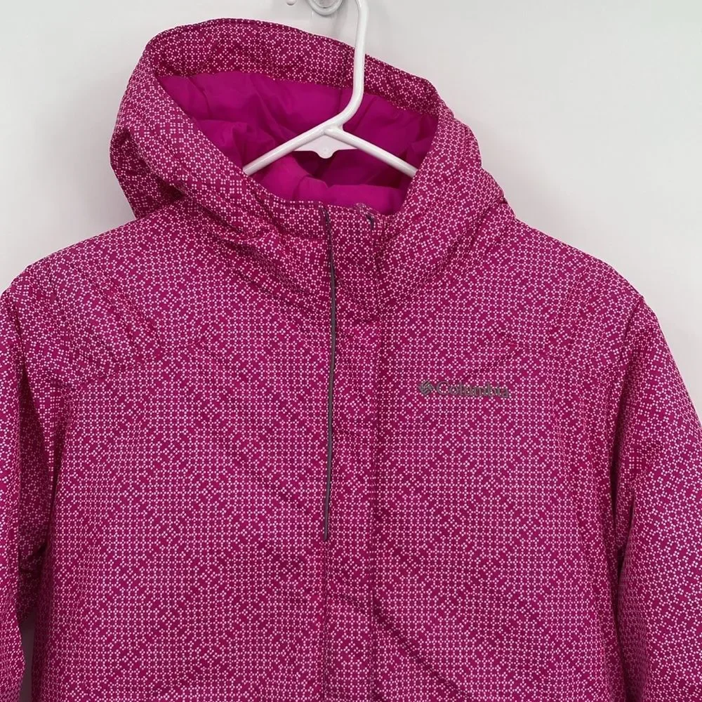 Columbia Pink Puffer Winter Coat Reflectors Hooded Girls Large 14/16